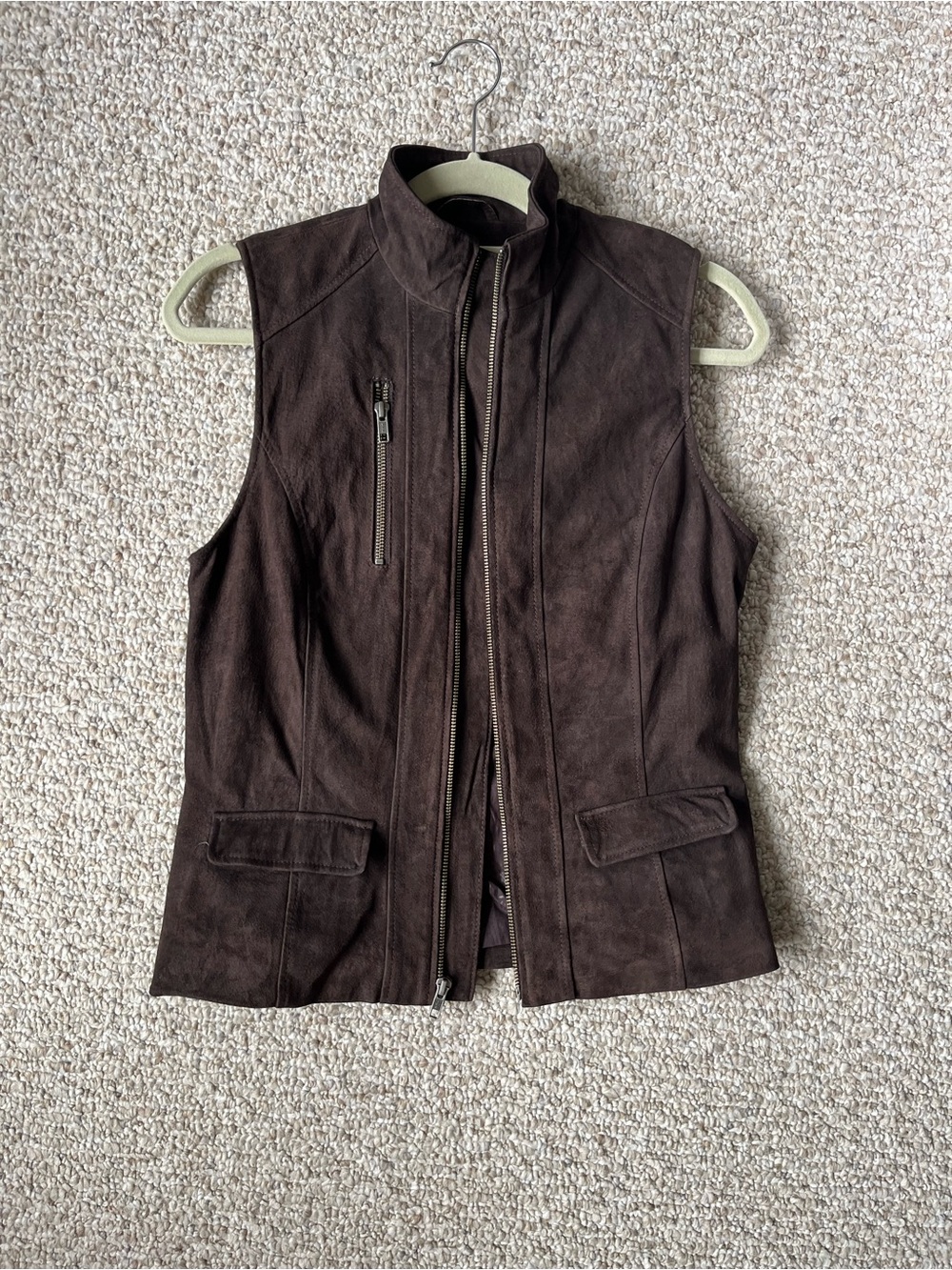 Classic Brown Suede-Look Zip Front Vest